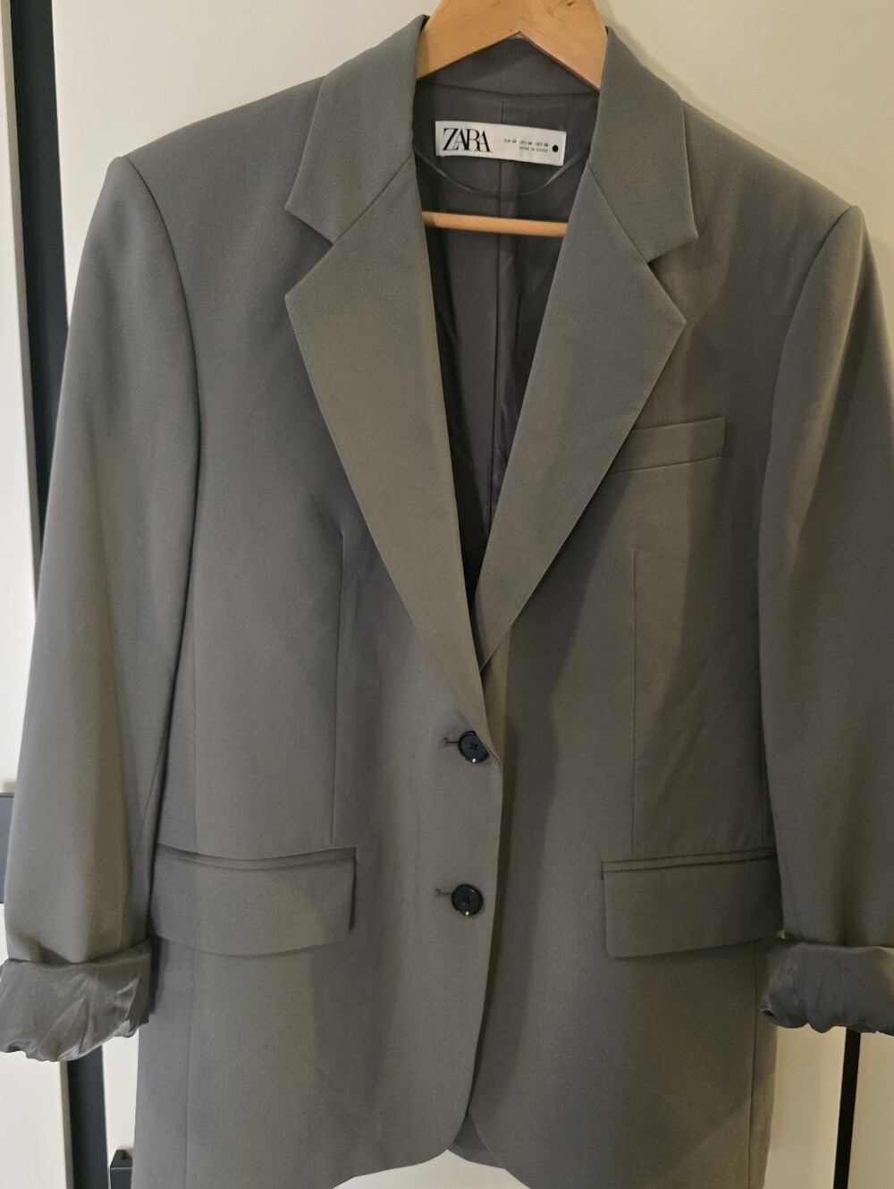 ZARA Olive Gray Single-Breasted Women's Blazer